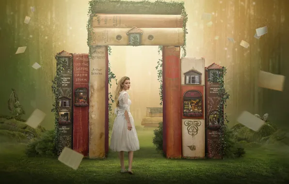 Девушка, книги, сказка, портал, фэнтези, вход, Tracy Lundgren