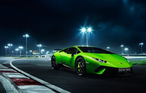 Картинка Lamborghini, Green, Night, Track, Performante, Huracan, LP610-4