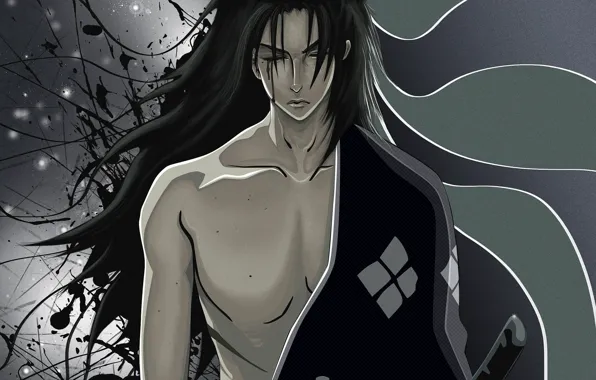 Кровь, катана, самурай, Самурай Чамплу, Samurai Champloo, плечо, длинные волосы, японская одежда