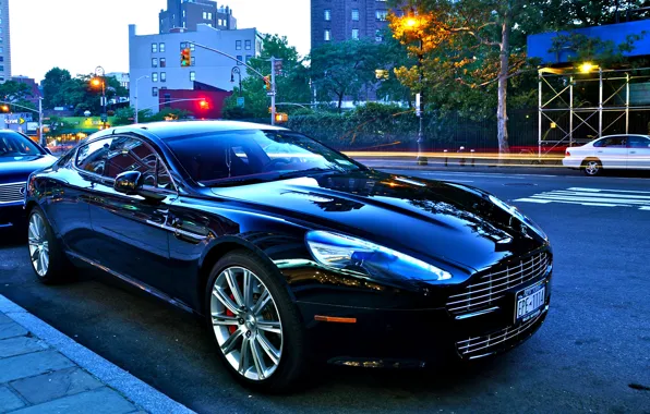 Aston Martin, улица, блеск, чёрная, V8 vantage