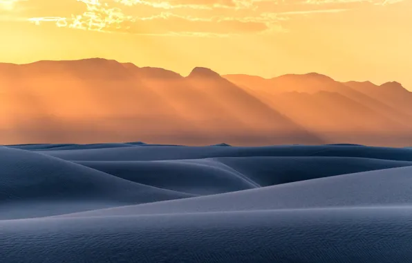 Картинка USA, desert, landscape, nature, sunset, sand, New Mexico, sun rays