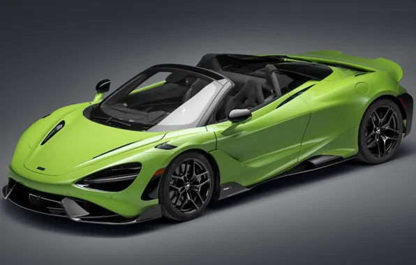 Картинка McLaren, sports car, exterior, gray background, 2021, McLaren 765LT Spider, light green color