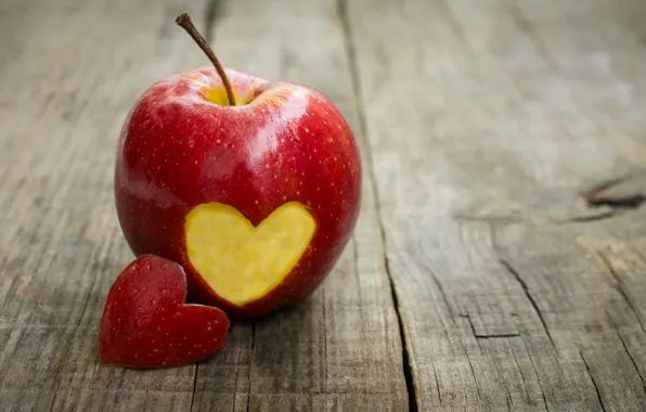 Фон, красное, обои, настроения, сердце, apple, яблоко, фрукт