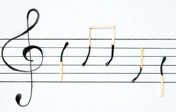 Картинка ноты, спички, знаки, скрипичный ключ, нотный стан