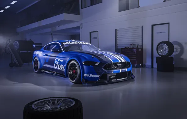 Mustang, Ford, Blue, Front, 2021, Ford Mustang GT Supercar, GT Supercar