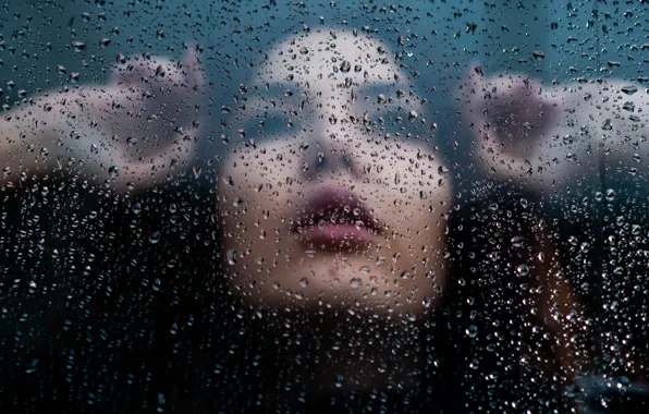 Картинка Girl, Glass, Water, Wet, Drops, Sight