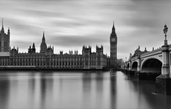 Bridge, night, London, England, Big Ben