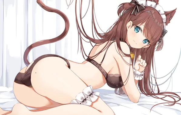 Girl, sexy, lingerie, bra, panties, long hair, boobs, anime