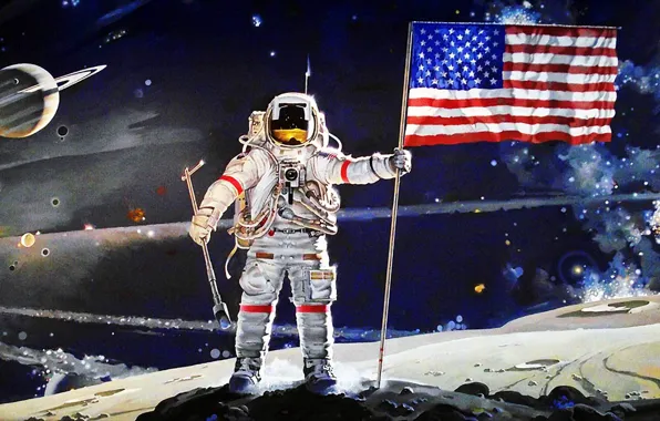 Луна, флаг, США, Америка, Apollo