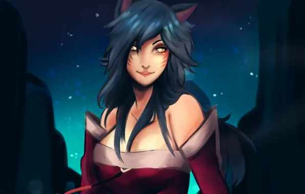 Девушка, вечер, лиса, league of legends, ahri