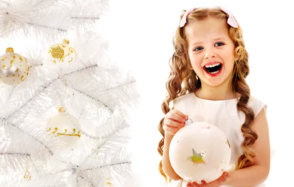Картинка дети, улыбка, подарок, елка, ребенок, Новый Год, Рождество, девочка