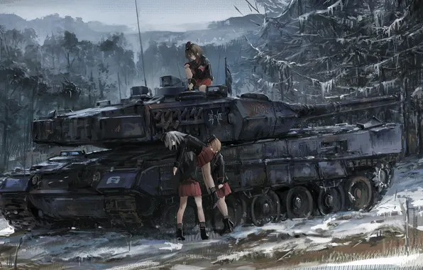 Картинка battlefield, girl, game, forest, blizzard, war, anime, snow