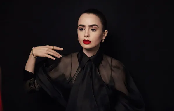 Взгляд, девушка, поза, фото, актриса, губы, красотка, Lily Collins