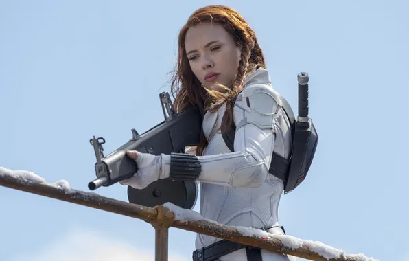 Оружие, кадр, Scarlett Johansson, костюм, рыжая, Скарлетт Йоханссон, красотка, комикс