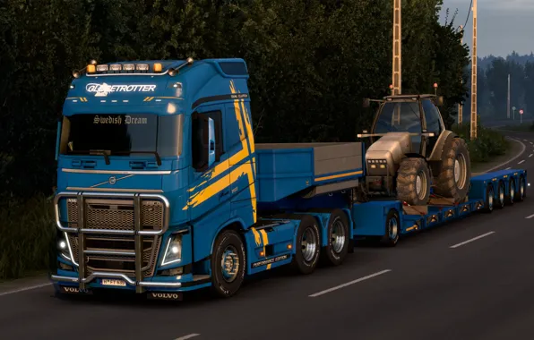 Дорога, закат, Volvo, трактор, 750, тягач, FH16, 6х4