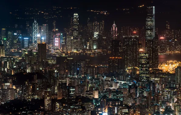 Картинка ночь, город, Hong Kong