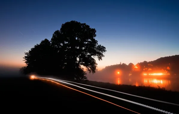 Картинка дорога, ночь, фотошоп