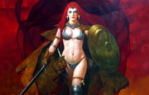 Girl, sword, sexy, legs, boobs, comics, belly, shield