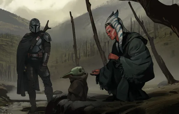 Фильм, рисунок, Асока, Мандалорец, The Mandalorian, Грогу, официальный концепт-арт, official concept art