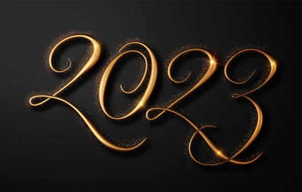 Картинка золото, Новый Год, цифры, golden, happy, New Year, glitter, 2023