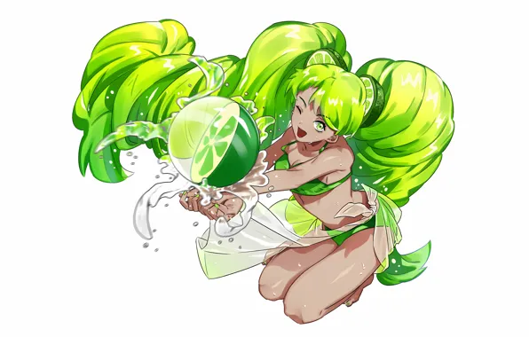 Girl, sexy, wet, cleavage, green eyes, long hair, boobs, anime