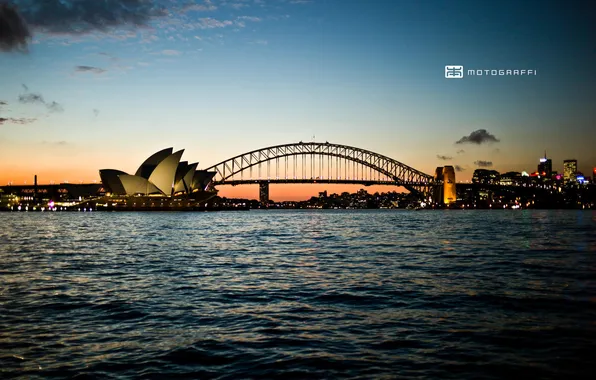 Закат, мост, Австралия, Сидней, Motograffi Photography, оперный театр