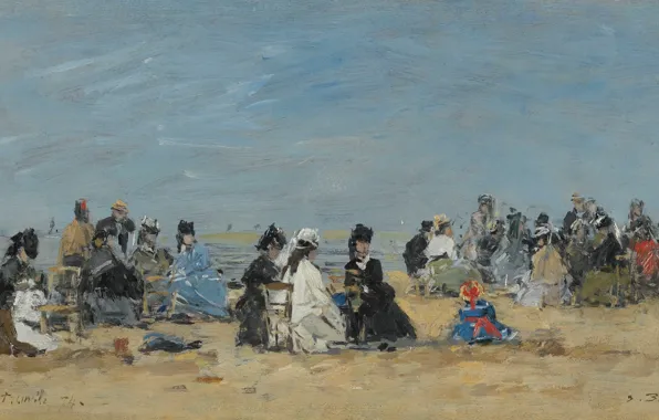 Люди, картина, жанровая, Эжен Буден, Eugene Boudin, Трувиль. Сцена на Пляже