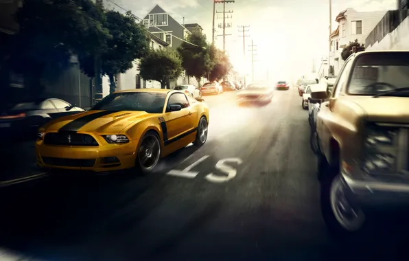 Картинка Mustang, Ford, Muscle, Car, Speed, Front, Sun, Street