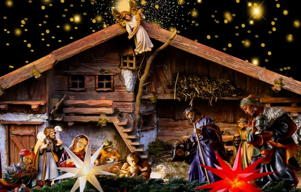 Картинка Иисус, Дом, Ангел, Рождество, Игрушки, Религия, Мужчины, Дева Мария