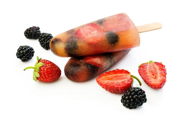 Лед, ягоды, клубника, мороженое, ежевика, strawberry, sweets, blackberry