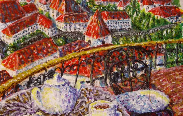 Картина, холст, акрил, художник М. Тараканова, «Вид с чаепития»