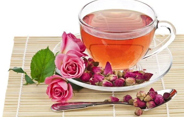 Картинка чай, роза, ложка, чашка