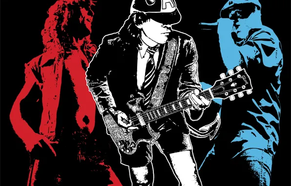 Белый, синий, красный, чёрный, рок, AC/DC