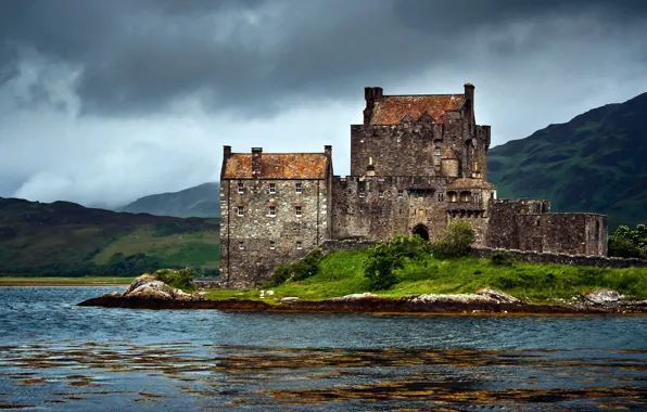 Картинка озеро, замок, Scotland, United Kingdom, Dornie
