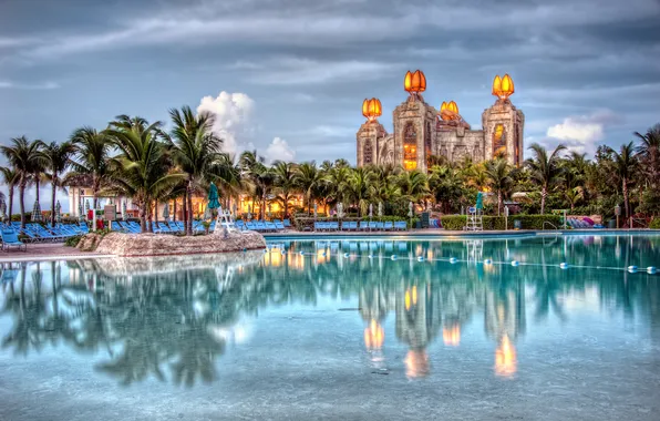 Картинка пальмы, бассейн, Багамские Острова, Bahamas, Nassau, Нассау, Atlantis hotel