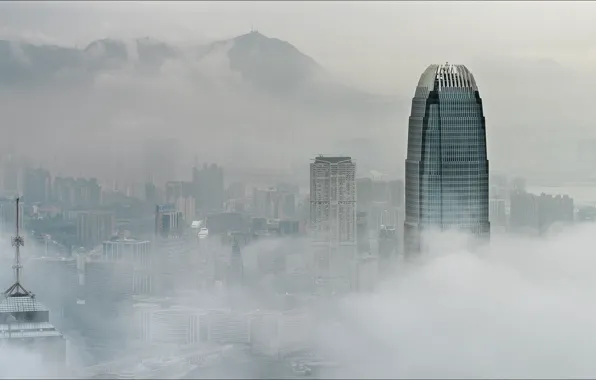 City, China, fog, Hong Kong