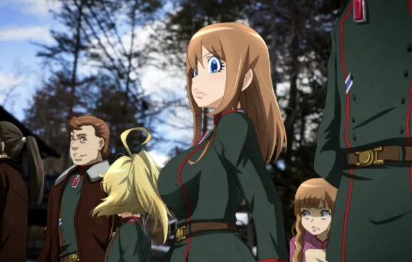 Red, girl, soldier, military, war, anime, man, army