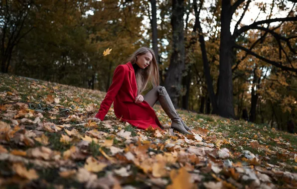 Картинка осень, в красном, пальто, Насир Чоудхури, Настя Панина