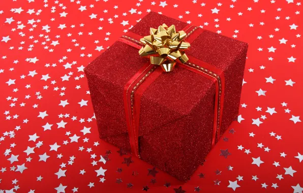 Праздник, коробка, Новый Год, лента, Happy New Year, звездочки, с новым годом, Merry Christmas