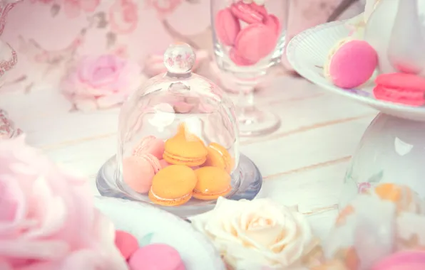 Картинка цветы, розы, десерт, pink, flowers, пирожные, сладкое, sweet