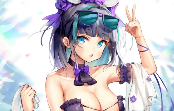 Girl, sexy, cleavage, boobs, anime, blue eyes, beautiful, short hair