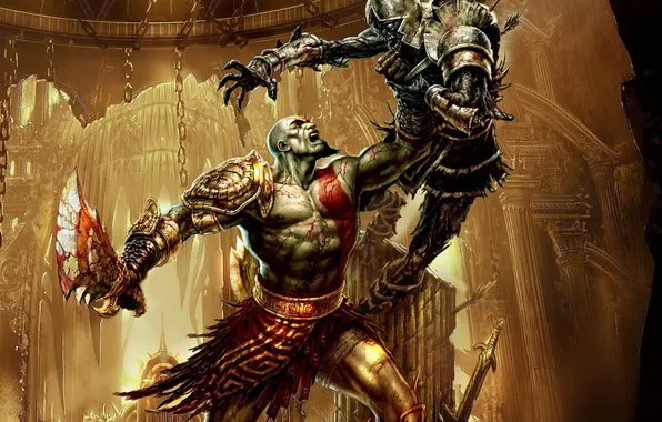 Картинка меч, god of war, kratos, Кратос, спартанец, spartan warrior