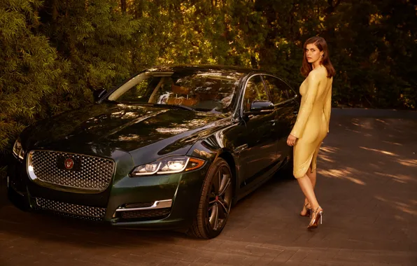 Картинка Jaguar, girl, dress, model, sedan, actress, Александра Даддарио, Alexandra Daddario