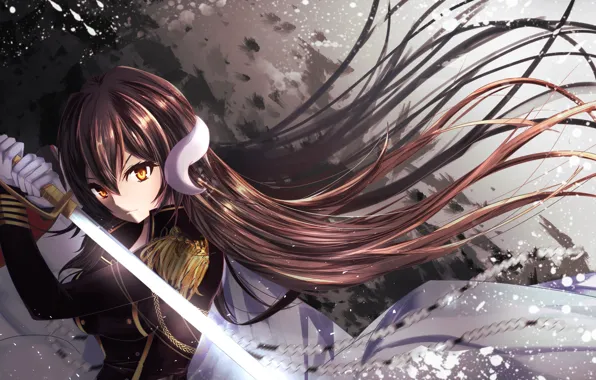 Взгляд, девушка, меч, аниме, mikasa, azur lane