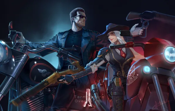 Девушка, Байк, Мотоцикл, Blizzard, Art, Фантастика, Terminator, Терминатор