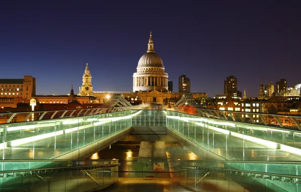 Картинка вода, мост, lights, огни, Англия, Лондон, здания, вечер