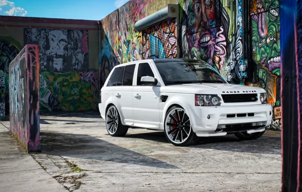 Белый, граффити, Land rover