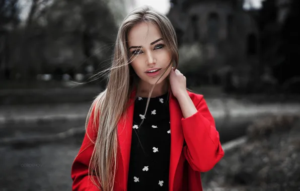 Картинка Girl, Red, Model, Beauty, View, Coat, Nice, Mary Jane