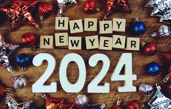 Цифры, Новый год, синий фон, дата, 2024, ИИ-арт, нейросеть, Новый 2024 год