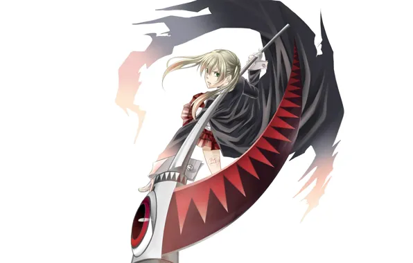 Оружие, арт, девочка, белый фон, коса, Пожиратель душ, Soul Eater, Мака
